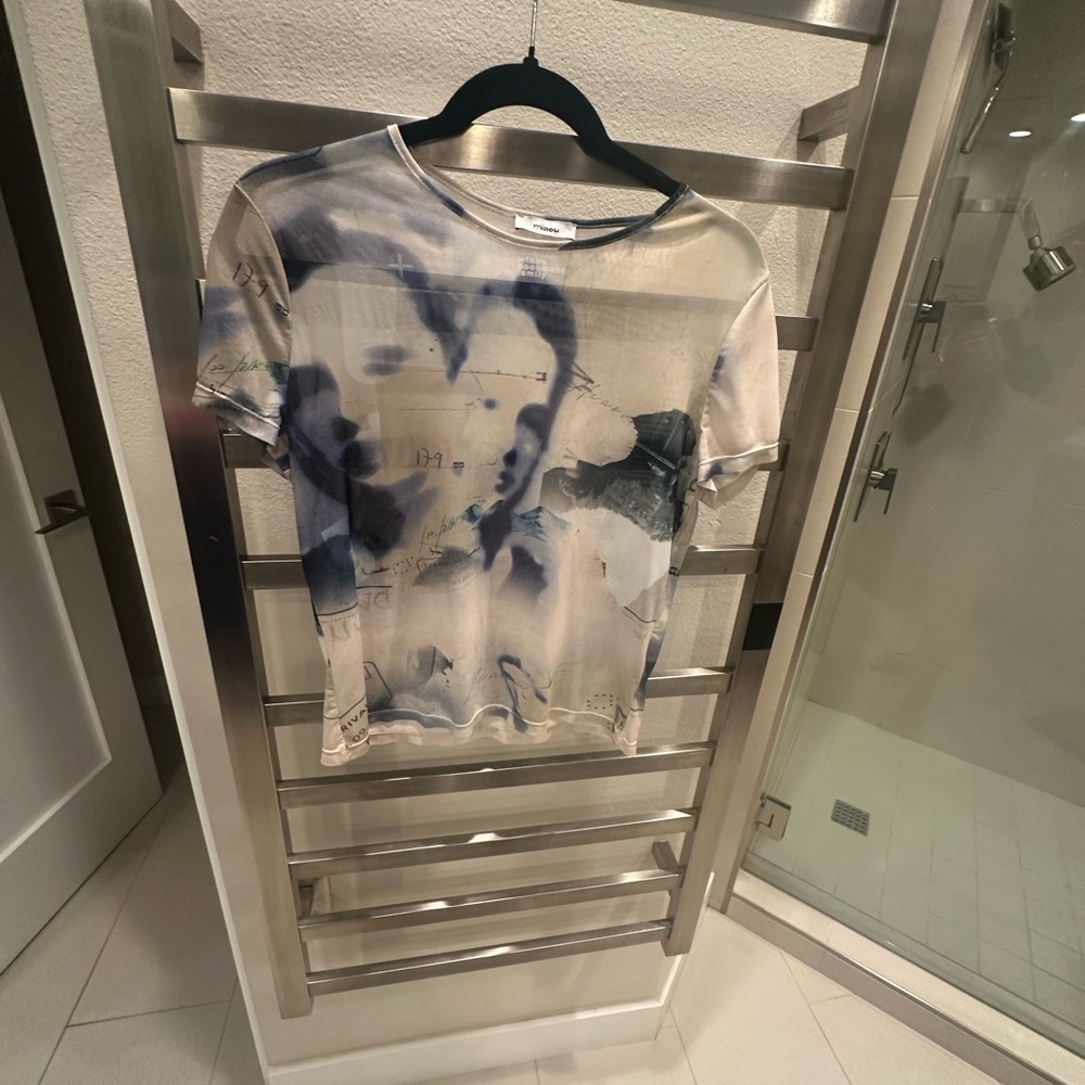 Contemporary grey and purple sheer t shirt